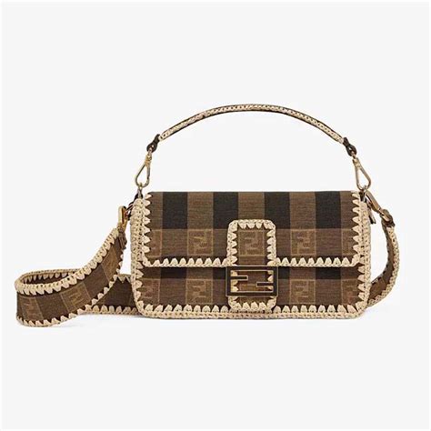 fendi mini baguette brown fabric bag|dimensioni baguette fendi.